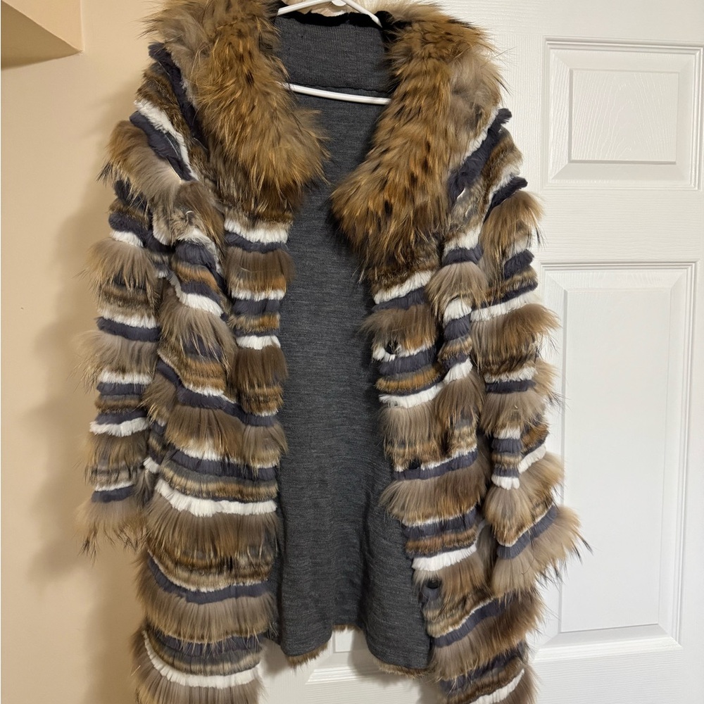 Fur Striped Jacket - Raccoon and Rabbit